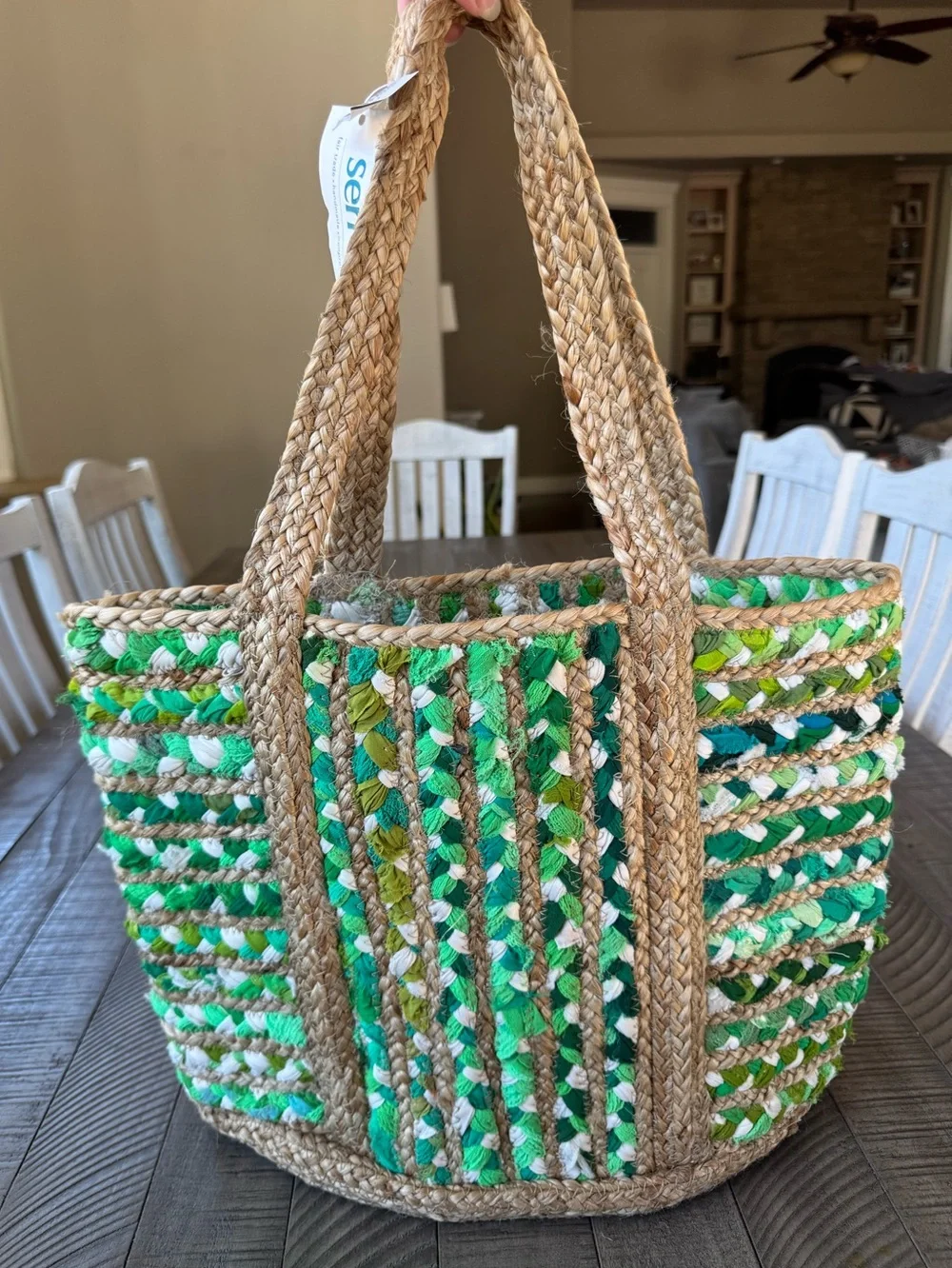 Natural and Handmade Jute Green Beige Shoulder Handbag - Tote Bag (NWT)